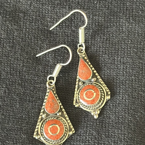 Tibetan Coral Earrings - Picture 2 of 2
